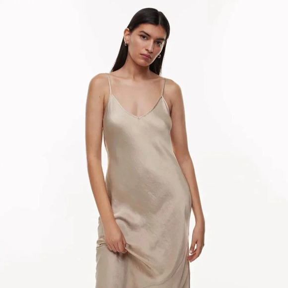 Aritzia Wilfred Womens XS Only Slip Satin Midi  Dress Champagne Chemise - Picture 3 of 8